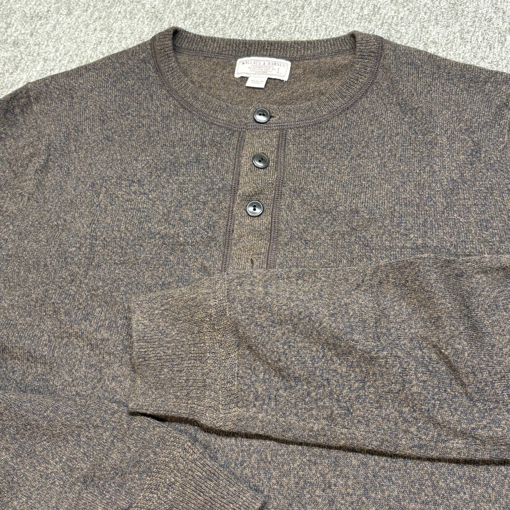 Wallace & Barnes Sweater Mens L Brown Henley Marled Wool‎ Cotton Casual Preppy